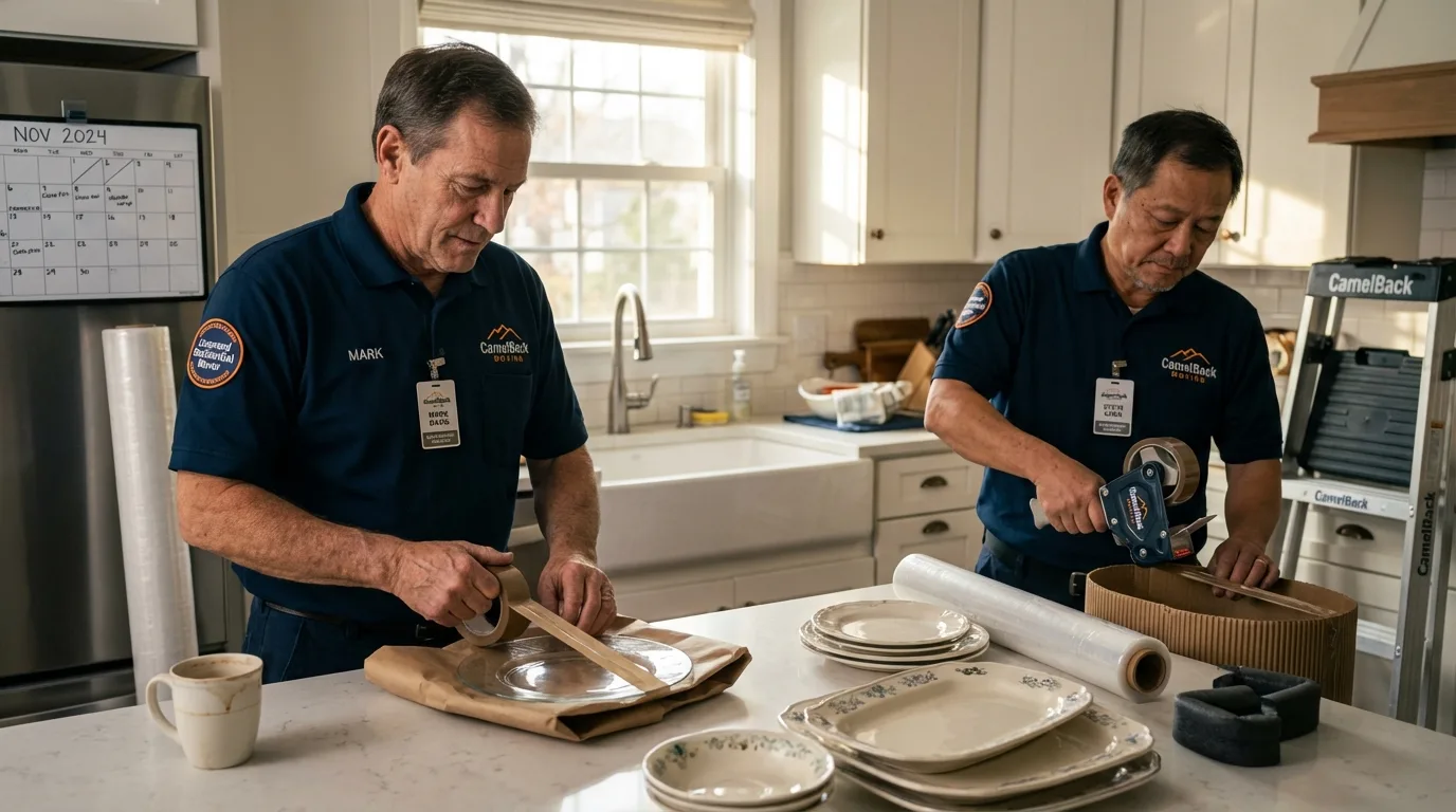 Professional crew packing kitchen dishware in Davenport, WA